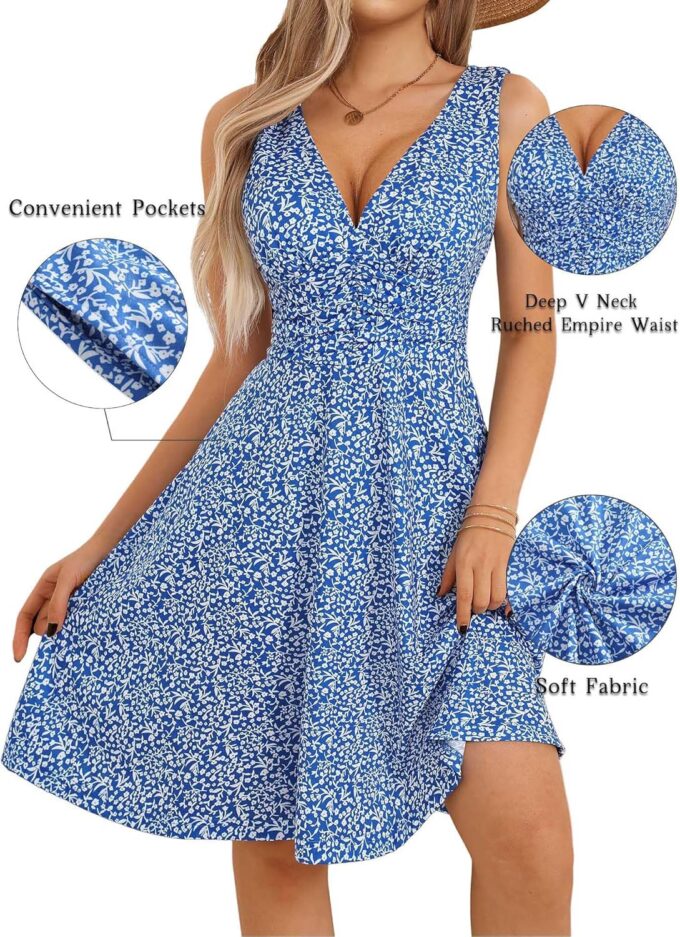 OURIN Women's Spring Deep V Neck Sleeveless Floral Sundresses with Pockets Flowy Summer Dresses for Women 2025 – Bild 6