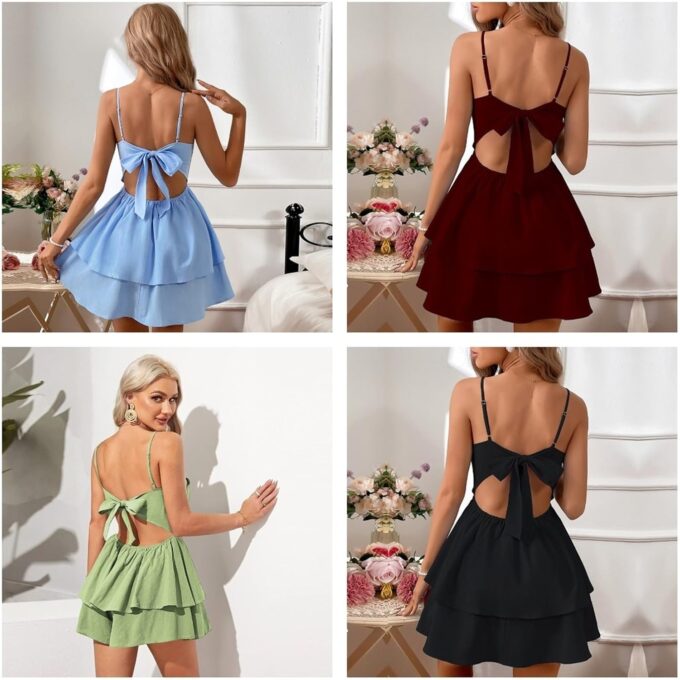 Women's Backless Bow Tie Short Dress Summer Models Sexy Halter Dresses – Bild 7