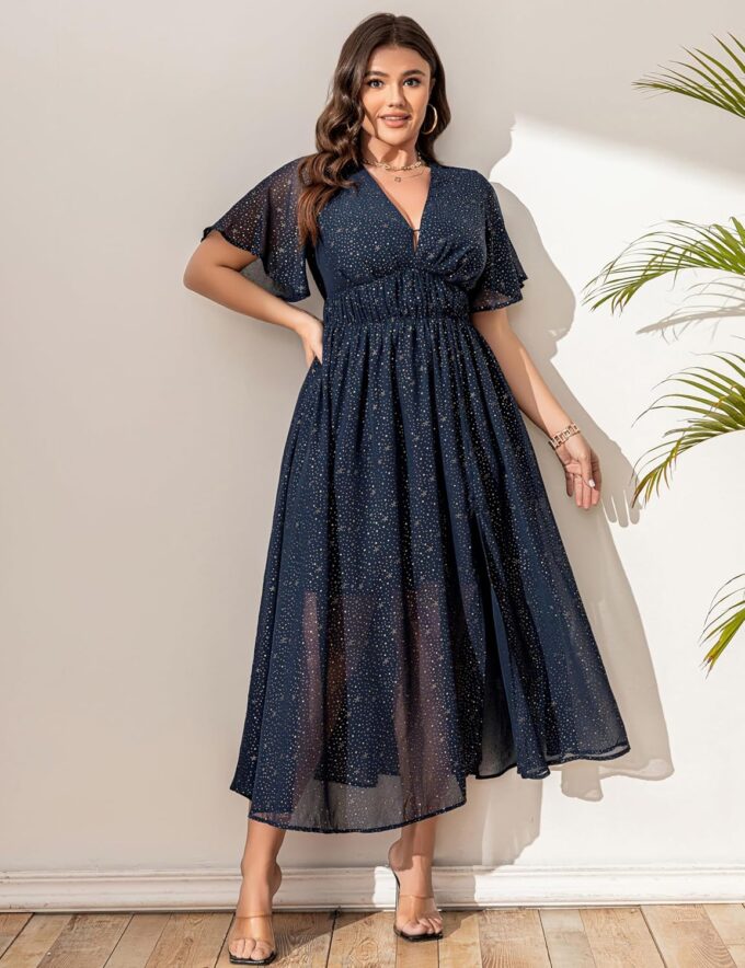 Cocktail Dresses for Women 2025 Elegant Classy Gold Star Print Summer Wedding Guest Dress Maxi with Pockets – Bild 3