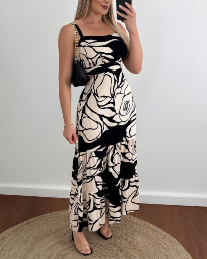 CHICME Summer Dresses for Women 2025 Sleeveless Casual Boho Maxi Dress Square Neck Cut Out Floral A Line Dress – Bild 2