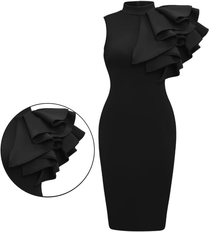 XXTAXN Women's Cocktail Bodycon Ruffle Sleeveless Formal Midi Pencil Dress – Bild 2