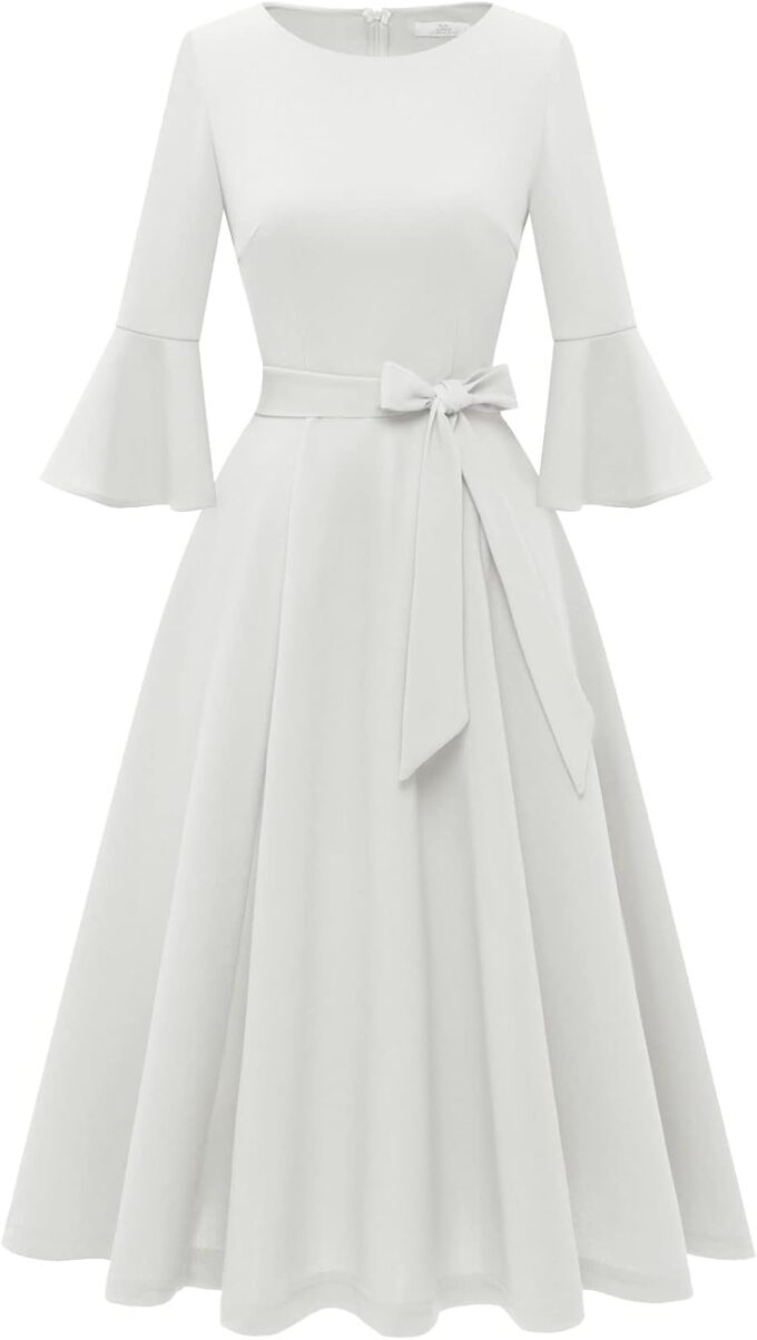 HomRain Women's Church Dresses for 2025 Wedding Guest Cocktail Tea Party Bell Sleeve Vintage Evening Graduation Dress