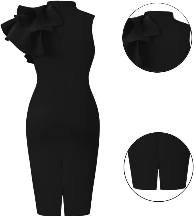 XXTAXN Women's Cocktail Bodycon Ruffle Sleeveless Formal Midi Pencil Dress – Bild 3