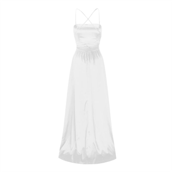 Kleid Hochzeitsgast Damen Elegant Lange Ballkleider Sexy Neckholder Spaghetti Brautkleid Satin A-Linie Hochzeitskleid Abendkleider Lang Seitenschlitz Cocktailkleid Brautjungfer – Bild 3