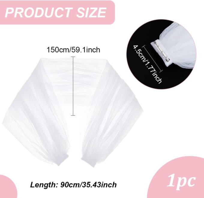 BENECREAT Abnehmbarer Tüllschal, 90cm Weiße Spitze Brautkleider Tüllärmel Durchsichtige Puffärmel Umhänge Überzug Accessoire Für Hochzeit, Kostüm, Formelle Party Abschlussball – Bild 2