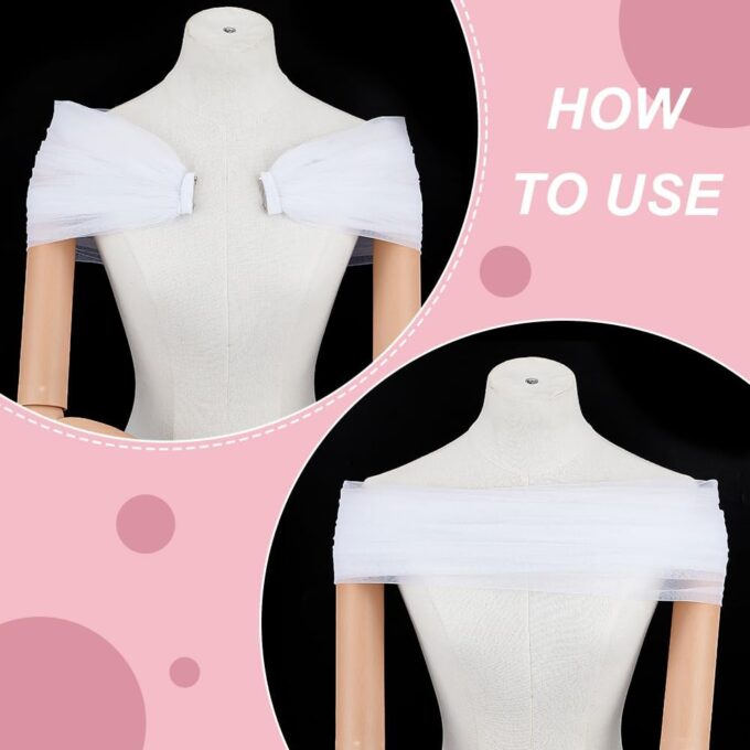 BENECREAT Abnehmbarer Tüllschal, 90cm Weiße Spitze Brautkleider Tüllärmel Durchsichtige Puffärmel Umhänge Überzug Accessoire Für Hochzeit, Kostüm, Formelle Party Abschlussball – Bild 5
