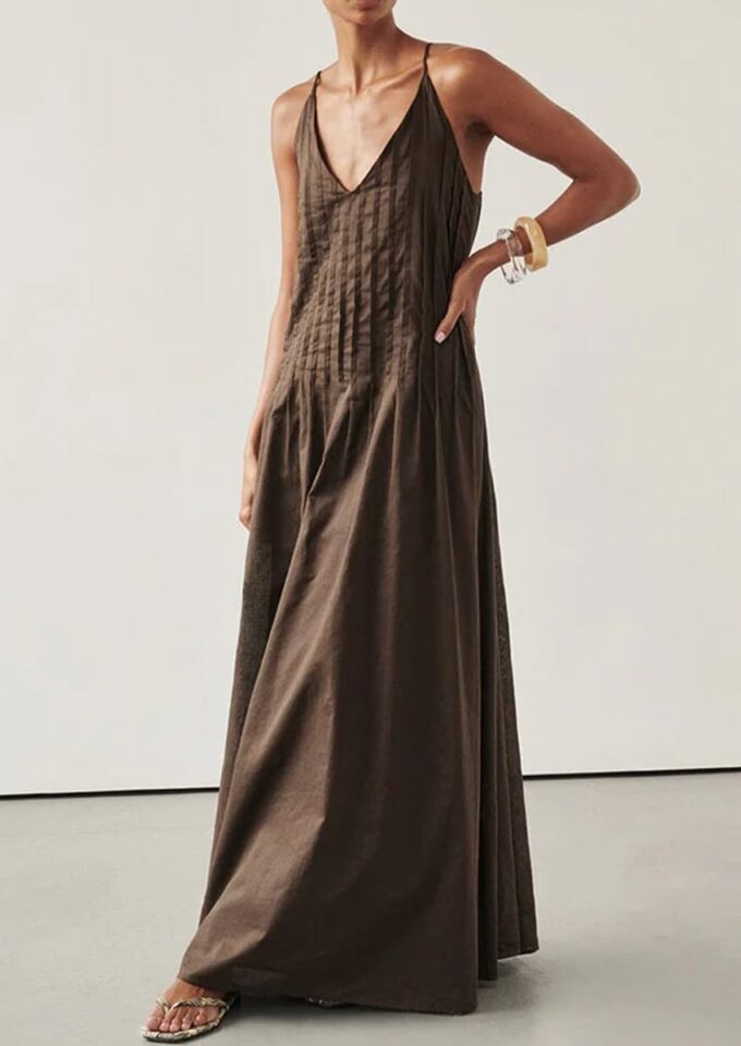 Summer Spaghetti Strap Tuck Maxi Dresses for Women 2025 Vacation V Neck Sleeveless Beach Long Boho Sundress – Bild 7
