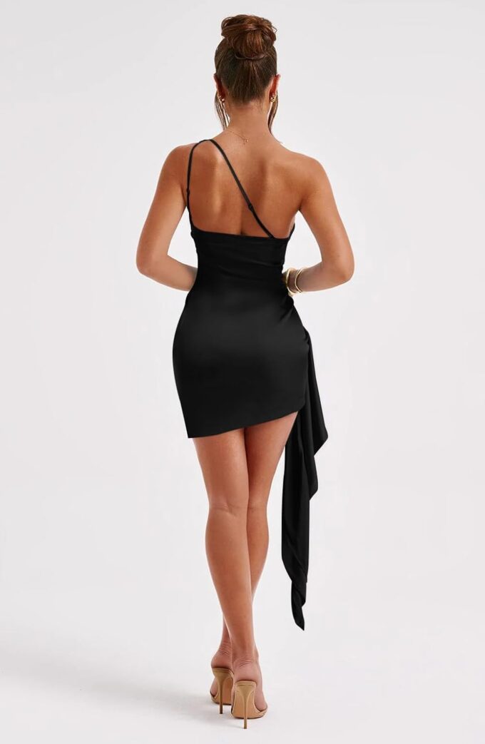 Memoriesea Women's One Shoulder Ruched Bodycon Sleeveless Mini Club Party Dress – Bild 3