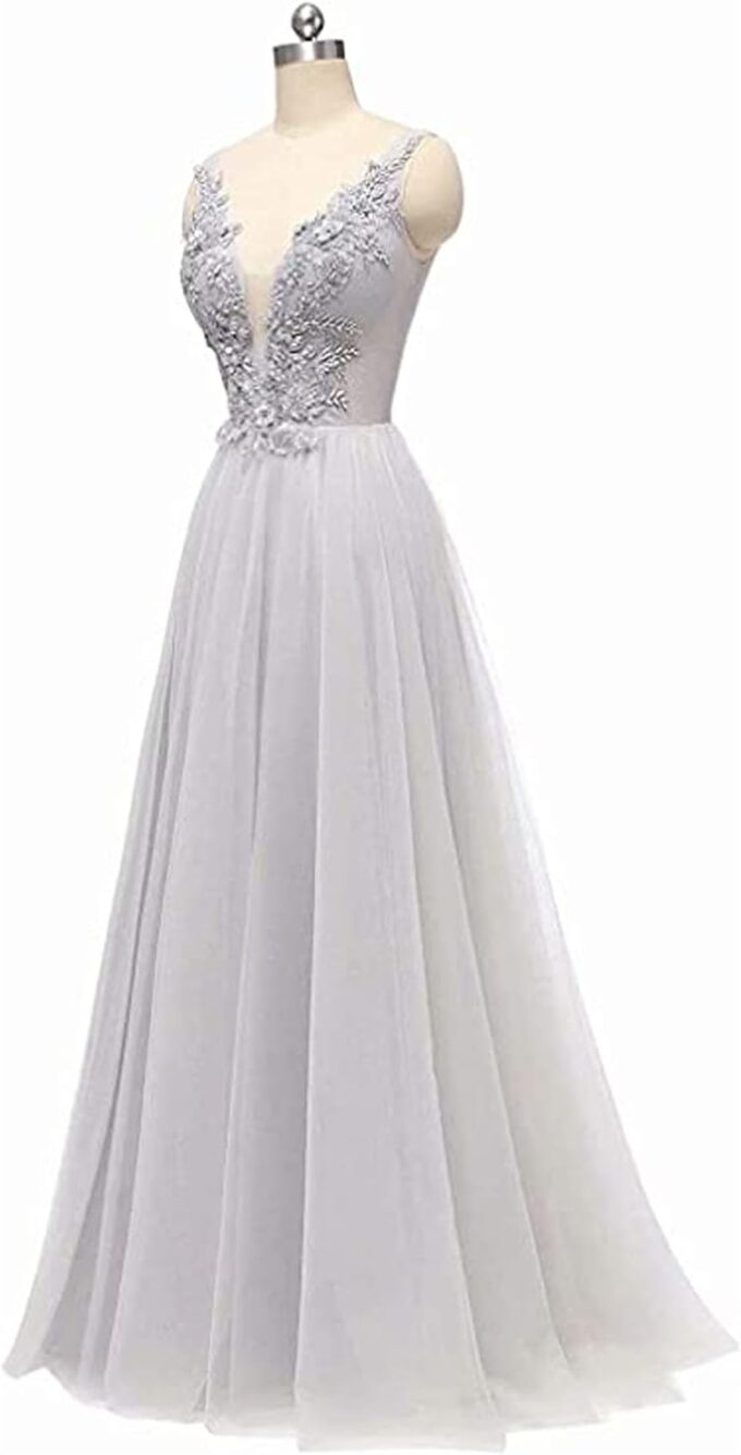 CLLA dress Damen Abendkleider V-Ausschnitt Ballkleid Elegant für Hochzeit Appliques Brautkleid Lang Brautjungfernkleider – Bild 2