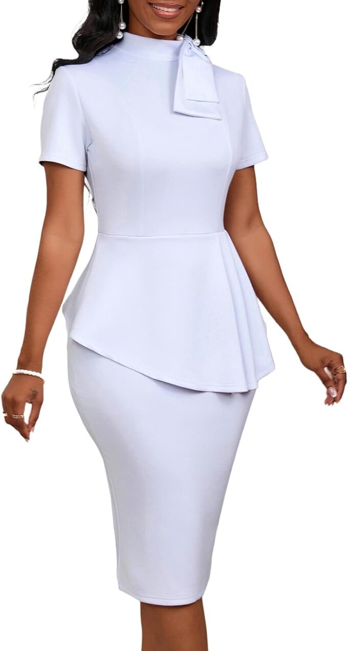 WanMem Maxikleid in Übergröße für Damen, lässig, sexy, V-Ausschnitt, 3/4-Ärmel, fließendes Partykleid – Bild 3