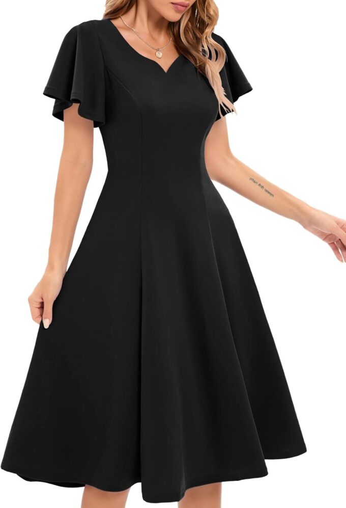 HomRain Wedding Guest Dresses for Women Vintage Short Sleeves Casual Fit and Flare Cocktail Formal Dress for Tea Party