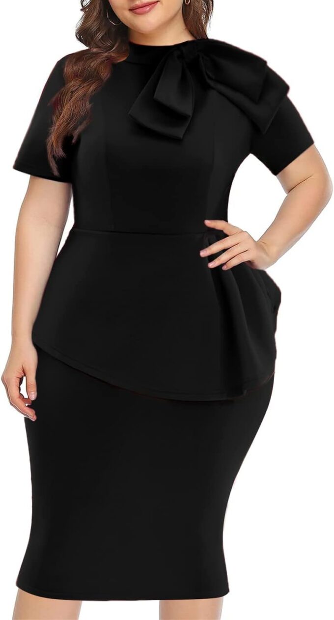 WanMem Maxikleid in Übergröße für Damen, lässig, sexy, V-Ausschnitt, 3/4-Ärmel, fließendes Partykleid