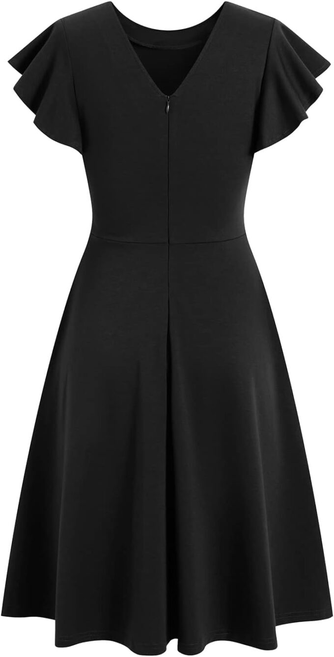 HELYO Women's Semi-Formal Ruffle Sleeves V-Back Work Fit and Flare Cocktail Knee Length Dress with Pockets 842 – Bild 5