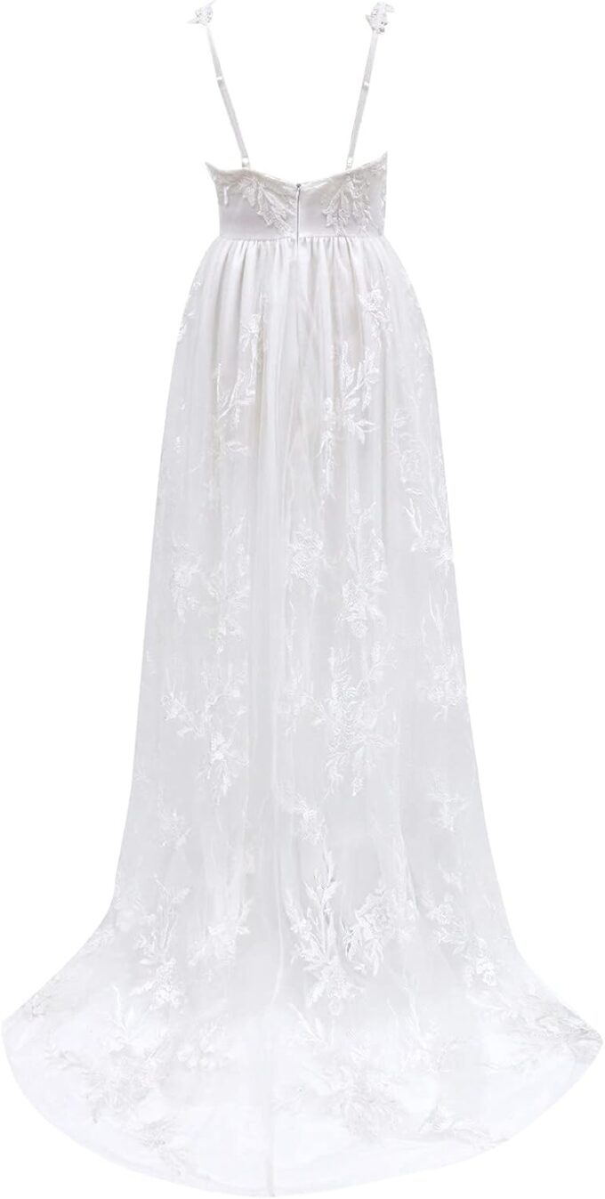 Brautkleid V-Ausschnitt Brautkleider Spitze Hochzeitskleider für Damen Brautkleid Standesamt Kleider Braut A-Linie Tüll Kleid Brautkleid Prinzessin Ballkleider Lang mit Schleppe – Bild 4