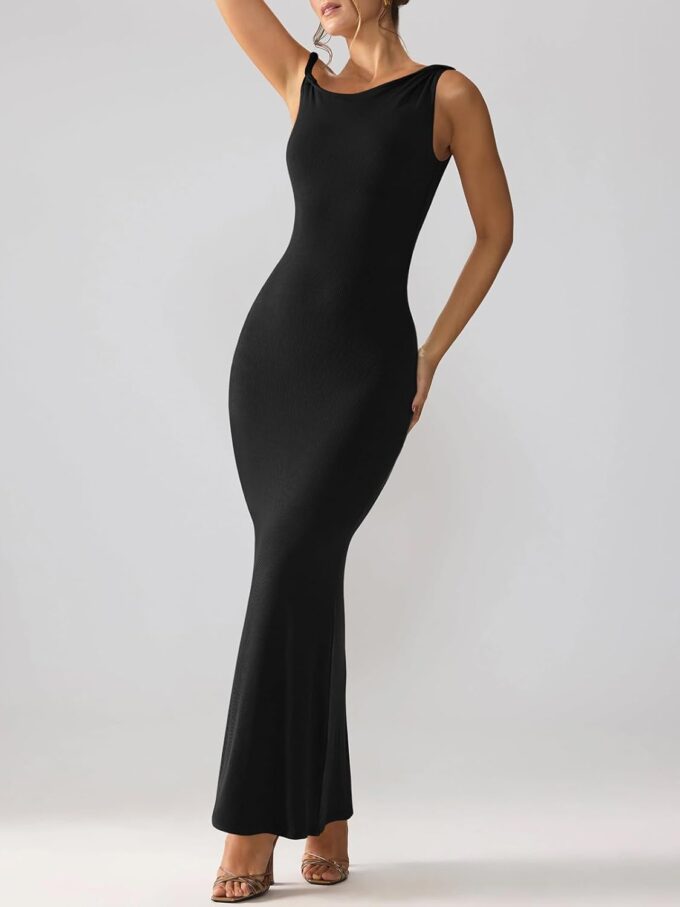 REORIA Women's Summer Sexy One Shoulder Formal Long Dress Wedding Guest Elegant Sleeveless Ribbed Bodycon Maxi Dresses – Bild 7