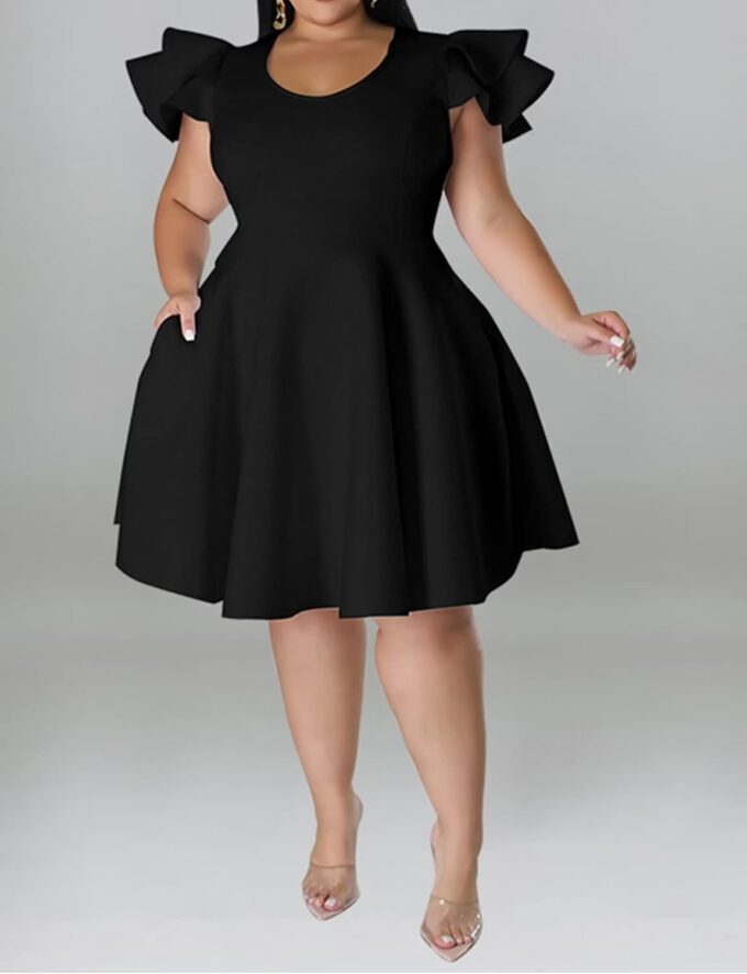 Women's Plus Size Cape Flutter Sleeve Stretchy A Line Swing Flared Skater Cocktail Party Dress with Pockets – Bild 2