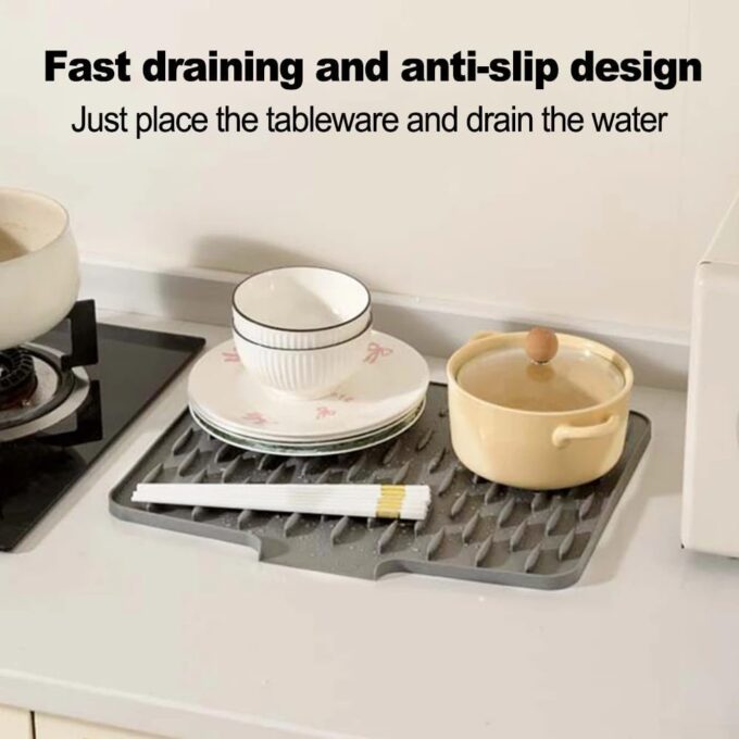 Silikon-Abtropfmatte, Arbeitsplattenschutz mit effektiver Wasserumleitung und rutschfestem Design – Bild 6