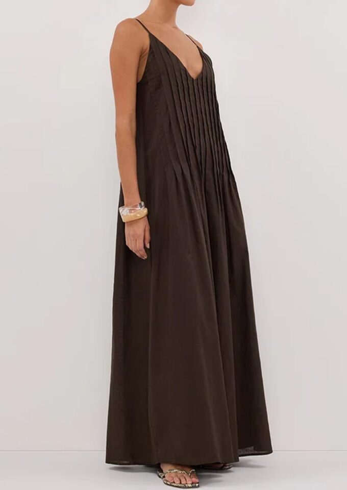 Summer Spaghetti Strap Tuck Maxi Dresses for Women 2025 Vacation V Neck Sleeveless Beach Long Boho Sundress – Bild 4