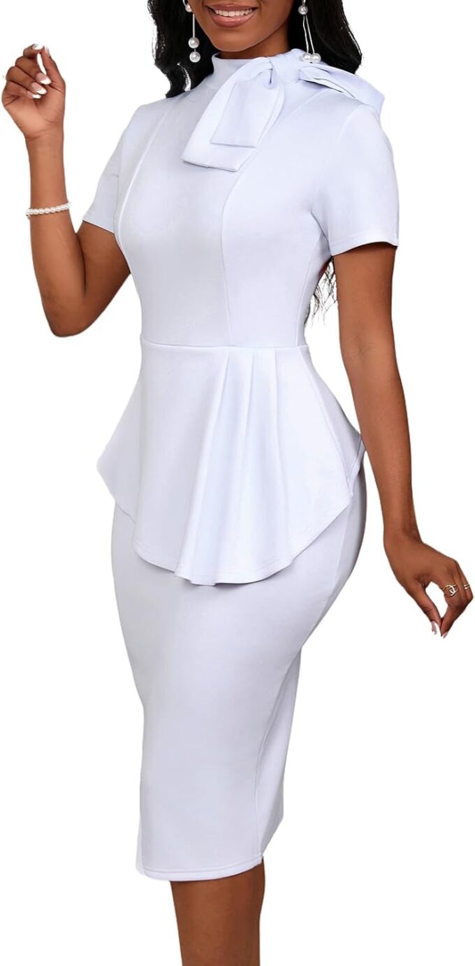 WanMem Maxikleid in Übergröße für Damen, lässig, sexy, V-Ausschnitt, 3/4-Ärmel, fließendes Partykleid – Bild 4