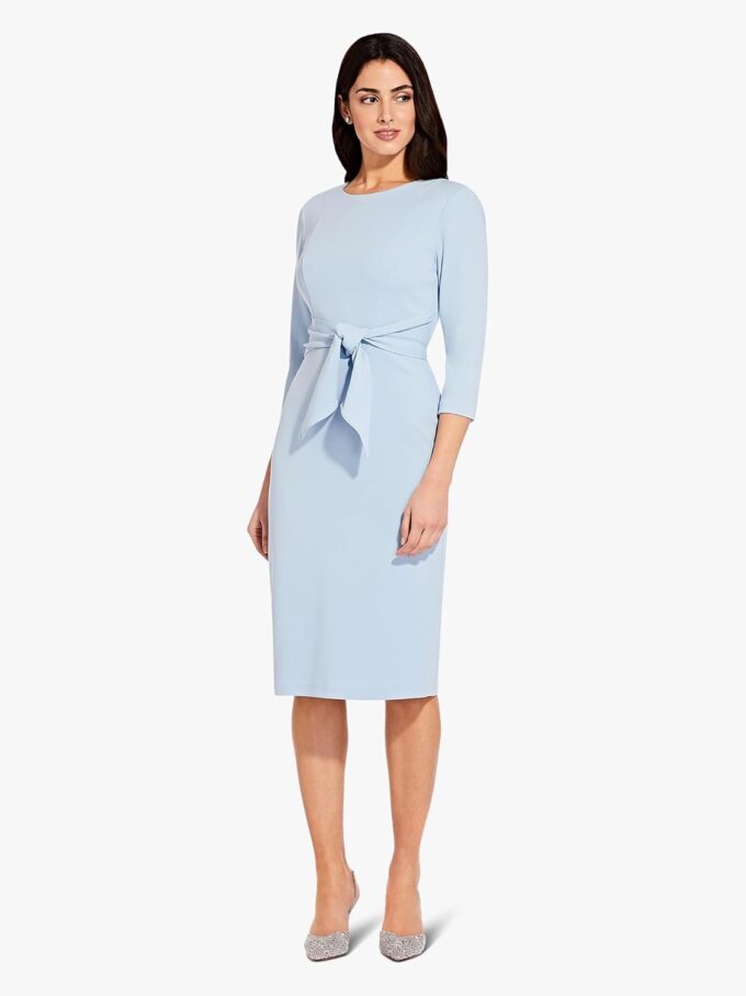 Adrianna Papell Damen - Cocktailkleid - Knit Crepe Tie Waist Sheath - Arbeit, Hochzeit, Abendessen – Bild 4