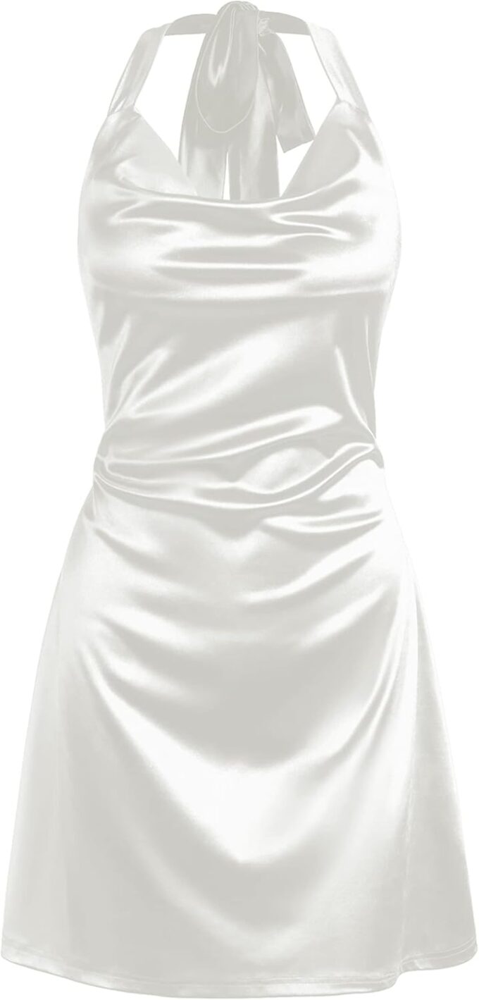 ZAFUL Women Halterneck Satin Mini Dress Sexy Cowl Neck Silky Party Cocktail Club Dress