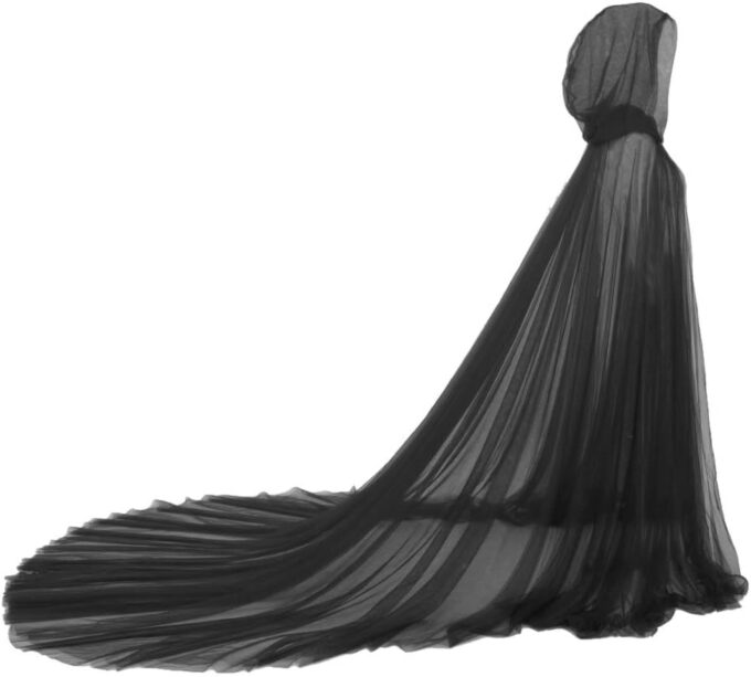 Women Wedding Tulle Cape Hooded Elf Cloak Bridal Dress Robe with Long Train
