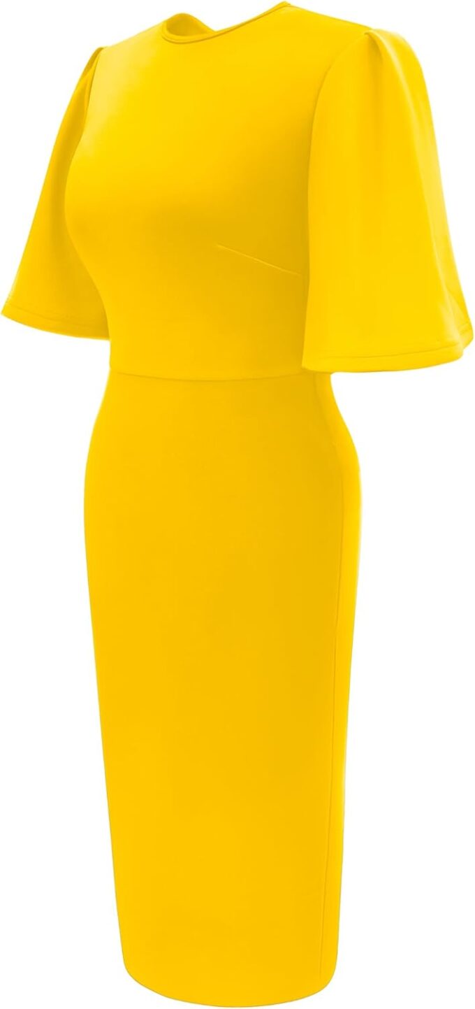 Memoriesea Women's Basic Bodycon Ruffle Flared Short Sleeve Pencil Midi Dress – Bild 2