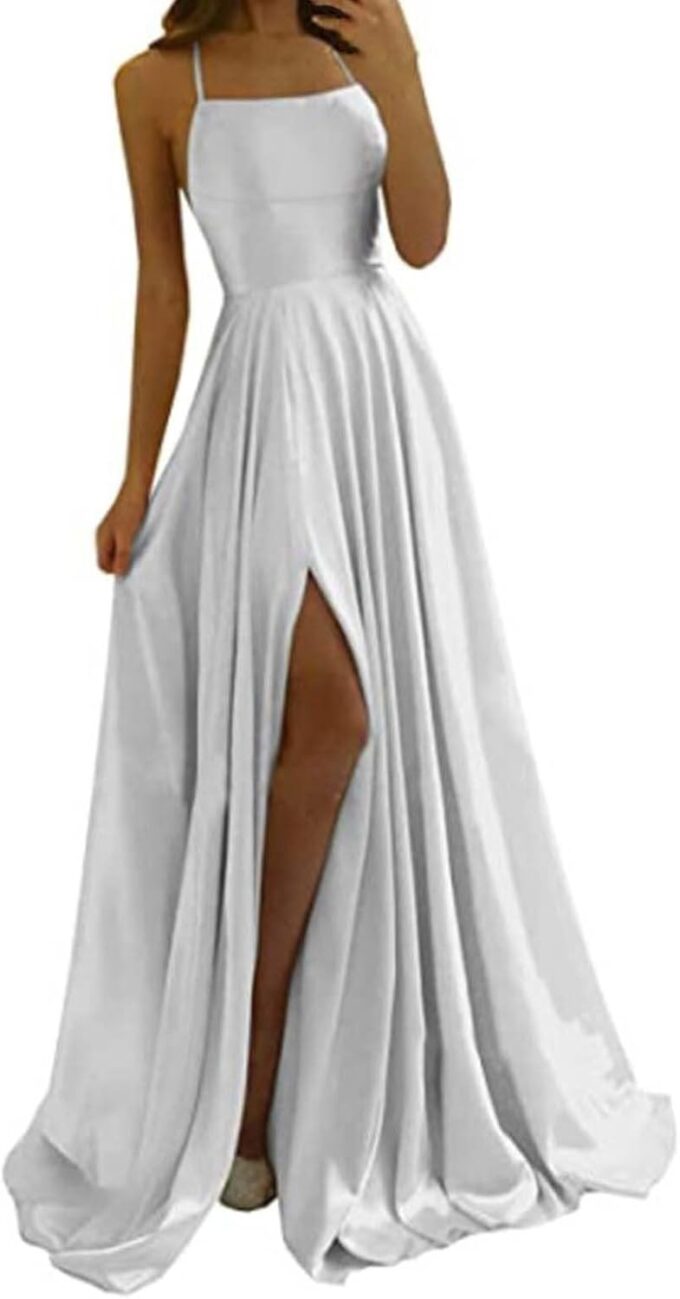 Damen Elegant Abendkleider Mit Schlitz Lange Ballkleider Satin Neckholder A-Linie Sexy RüCkenfreie Kleider Festlich Elegant Brautjungfernkleider Lang FüR Hochzeiten，S-4XL