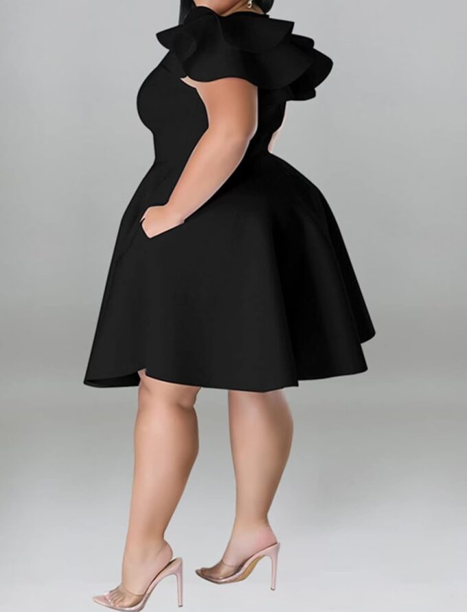 Women's Plus Size Cape Flutter Sleeve Stretchy A Line Swing Flared Skater Cocktail Party Dress with Pockets – Bild 3