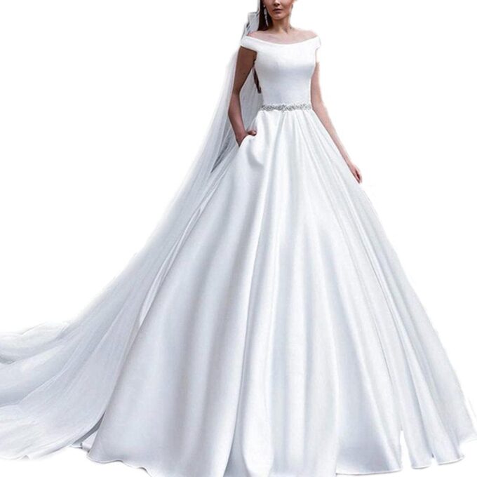 yhfshop Elegant Party Damen Brautjungfernkleider,Satin Brautkleid Party Bankett Partykleid-Weiß_38,Lange Abendkleid mit