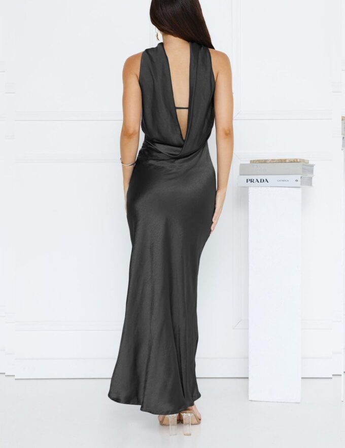 Women's Summer Satin Strapless Tube Top Maxi Dress Elegant Silk Backless Halter Neck Formal Party Dresses Wedding Guest – Bild 2