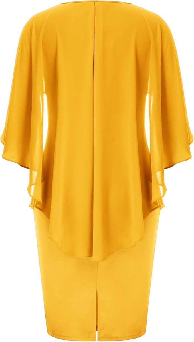 Hanna Nikole Women's Plus Size Chiffon Ruffle Flattering Cape Sleeve Bodycon Pencil Dress – Bild 2