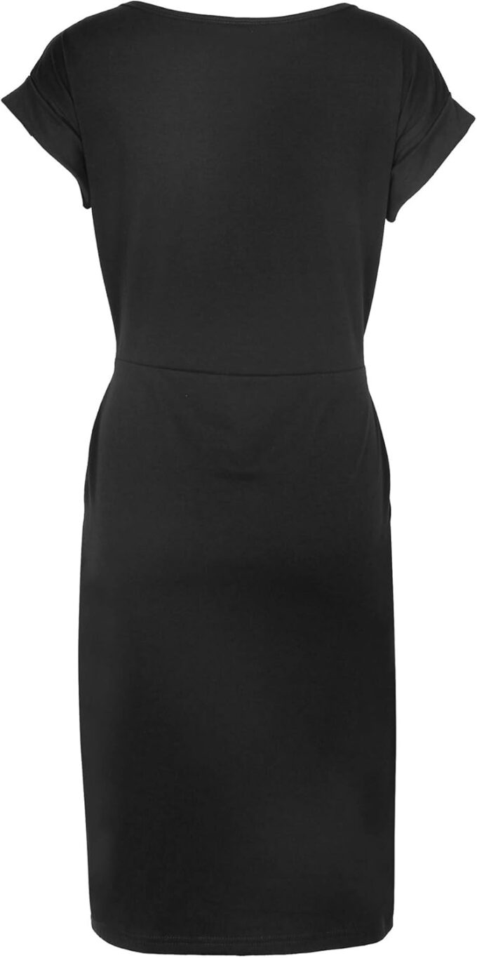 PALINDA Damen gestreiftes elegantes kurzärmeliges Kleid für die Arbeit lässig Bleistiftkleid mit Gürtel – Bild 5