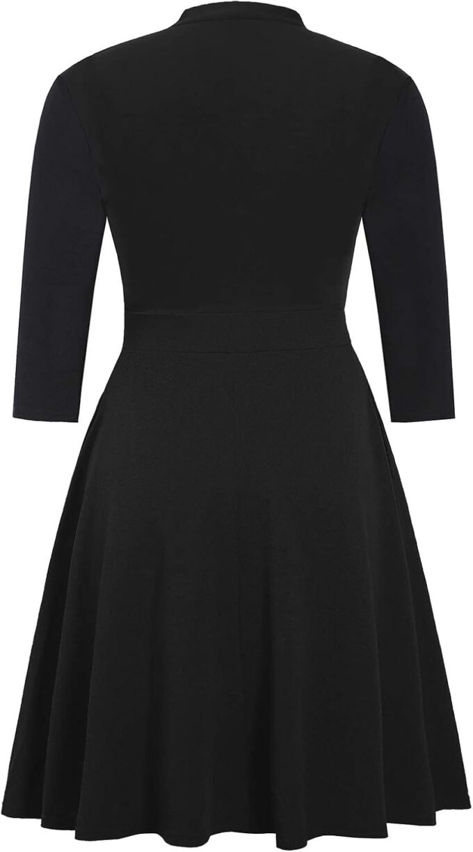 BEDOAR Damen Plus Size Kleid Vintage Fliege Hals Casual Business Arbeit Knielang A-Linie Kleider mit Taschen – Bild 5