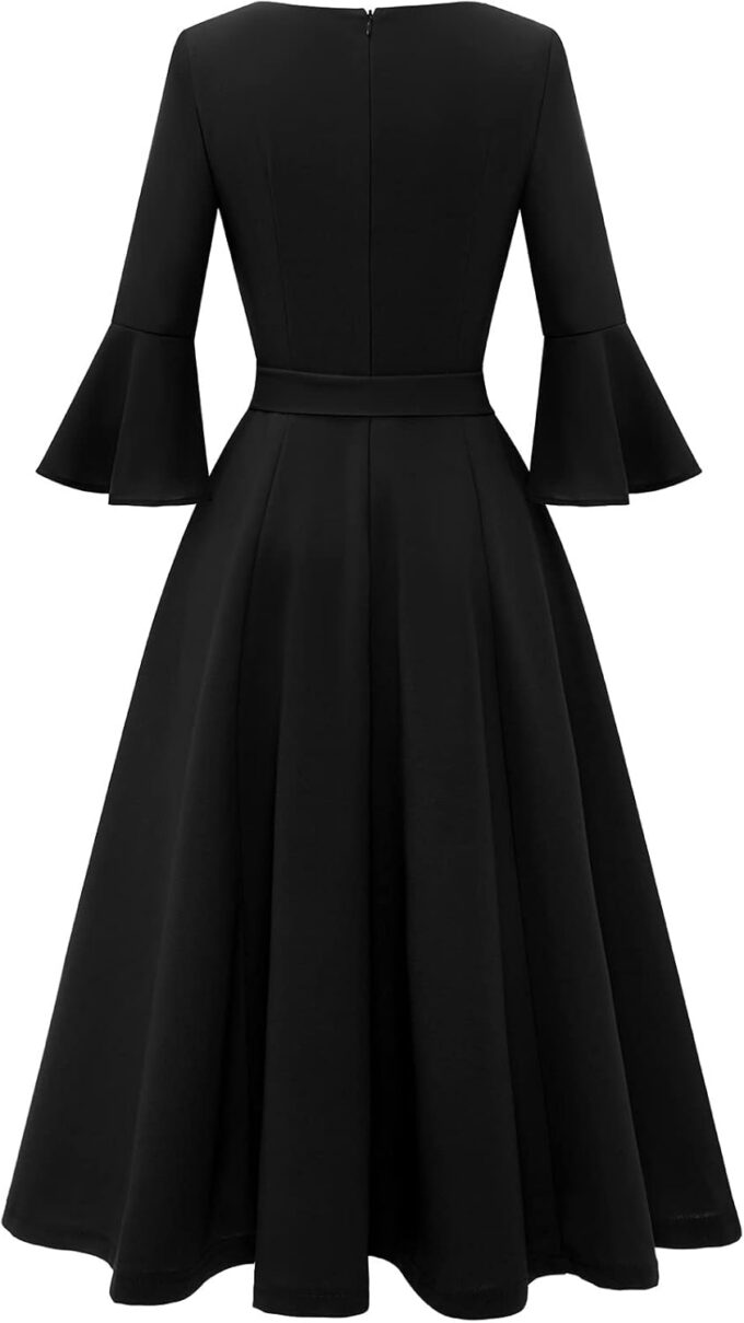 HomRain Women's Church Dresses for 2025 Wedding Guest Cocktail Tea Party Bell Sleeve Vintage Evening Graduation Dress – Bild 3