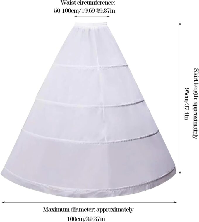 KALUROIL Reifrock Brautkleid - Damen 4 Reifen Petticoats A-Linie Bodenlang Unterrock Crinoline für Hochzeit Ballkleid Weiß – Bild 2