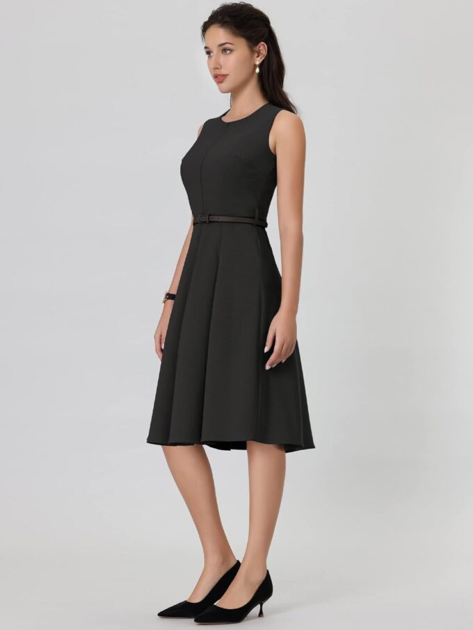 Hobemty Ärmelloses Damenkleid mit Reißverschluss, Gürtel, Passform und ausgestelltes Arbeitskleid – Bild 3