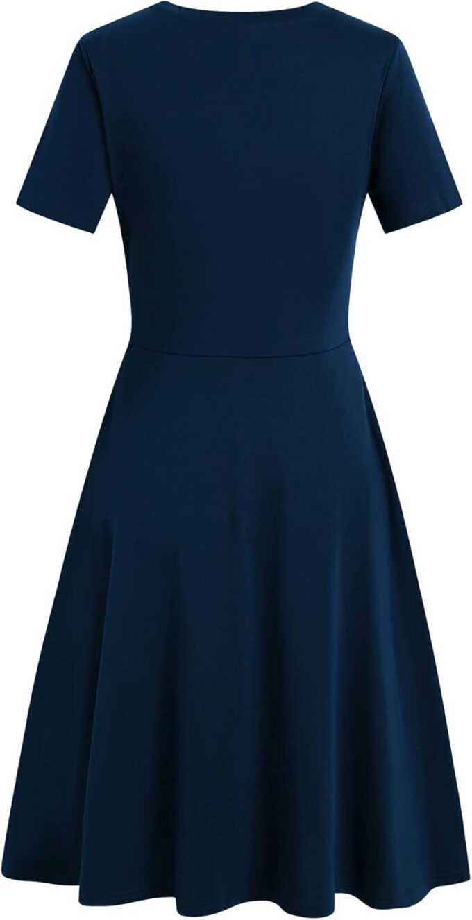 Damen Elegant Vintage Sommer Casual Blumendruck Arbeit Party Swing A-Linie Kleid mit Taschen H162 – Bild 4