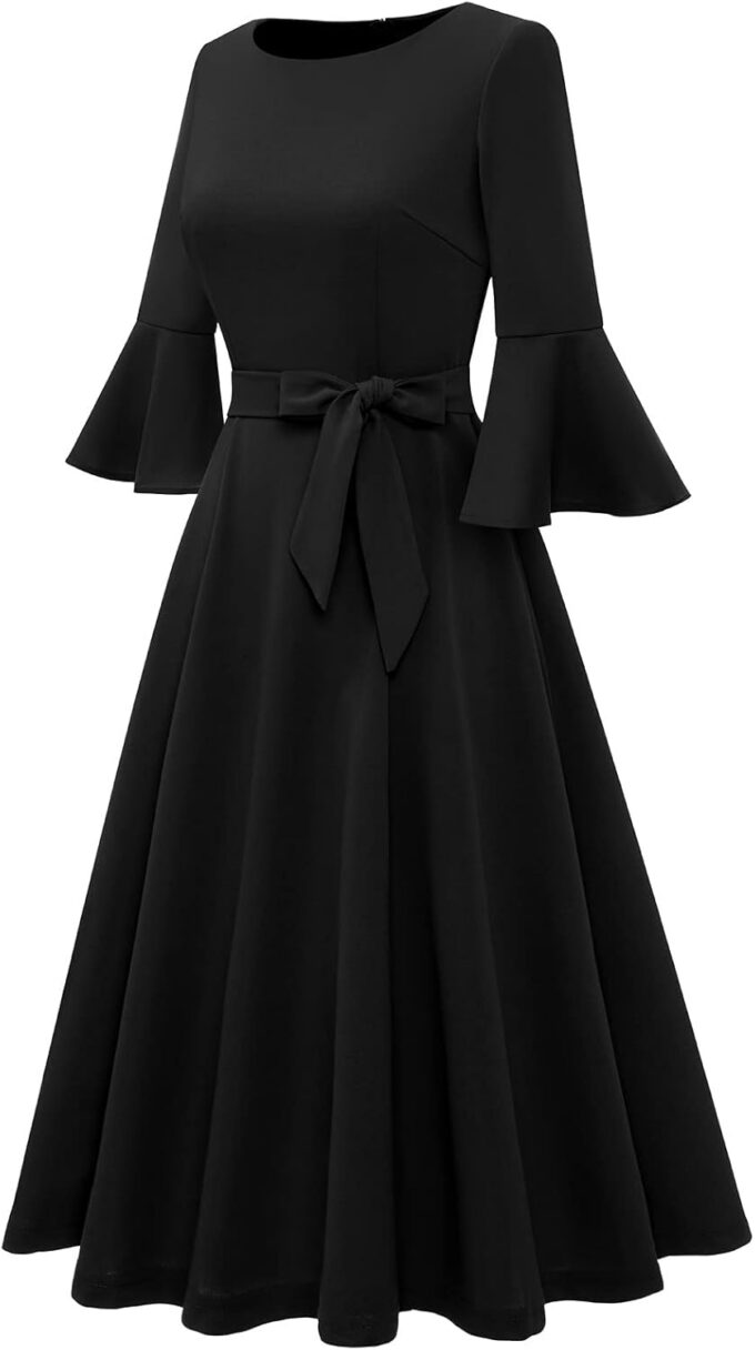 HomRain Women's Church Dresses for 2025 Wedding Guest Cocktail Tea Party Bell Sleeve Vintage Evening Graduation Dress – Bild 6