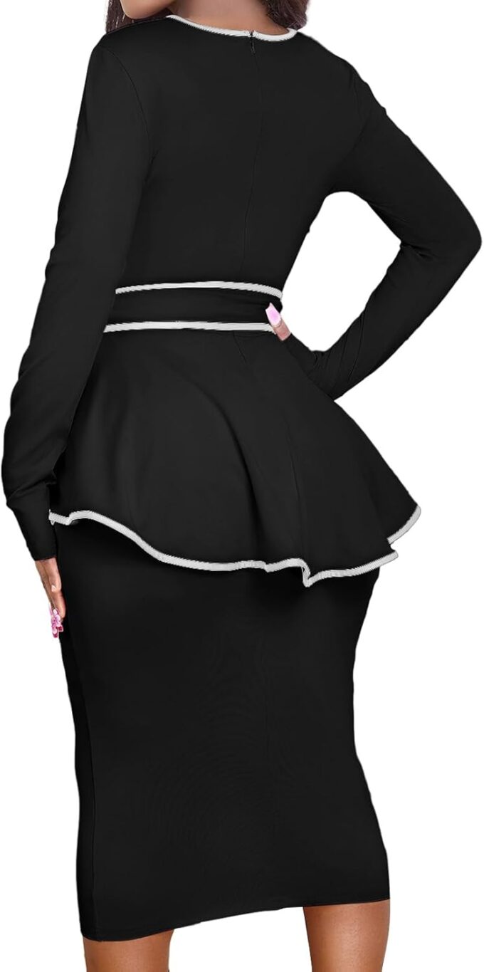 MOJICK Bleistiftkleider für Damen, elegante Rüschenärmel, Kleider für die Arbeit – Bild 2
