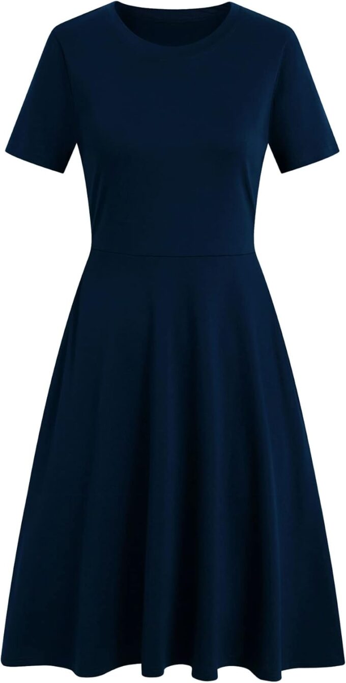 Damen Elegant Vintage Sommer Casual Blumendruck Arbeit Party Swing A-Linie Kleid mit Taschen H162 – Bild 3