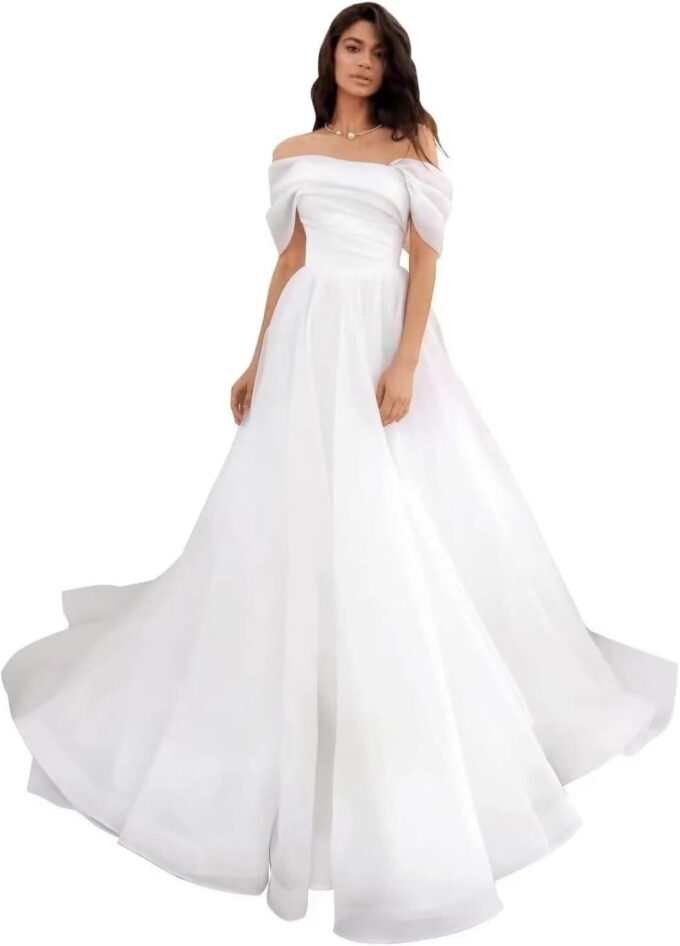 Schulterfreies Tüll-Abschlussballkleid Quinceañera-Kleid A-Linie Langes Ballkleid Puffy Hochzeitskleider