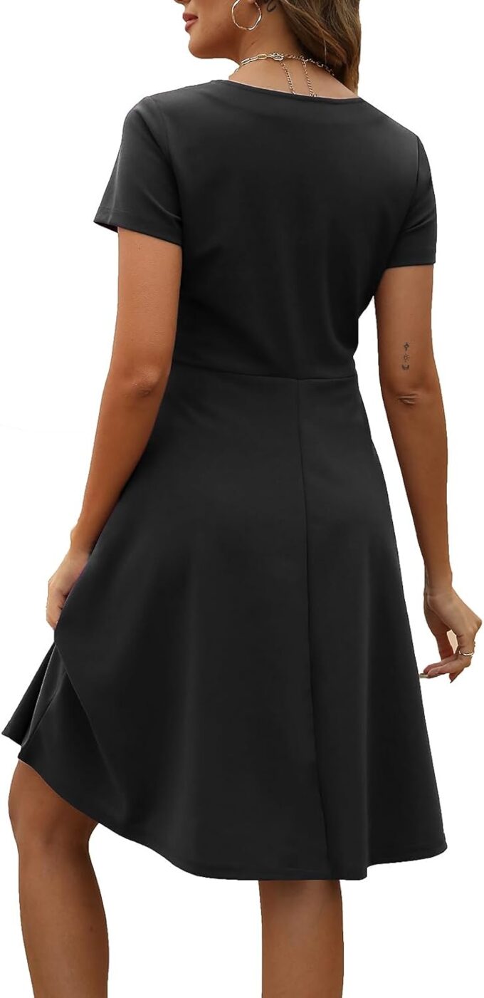 Damen Elegant Vintage Sommer Herzausschnitt Kurzarm Casual Arbeit Party Business A-Linie Kleid 163 – Bild 2