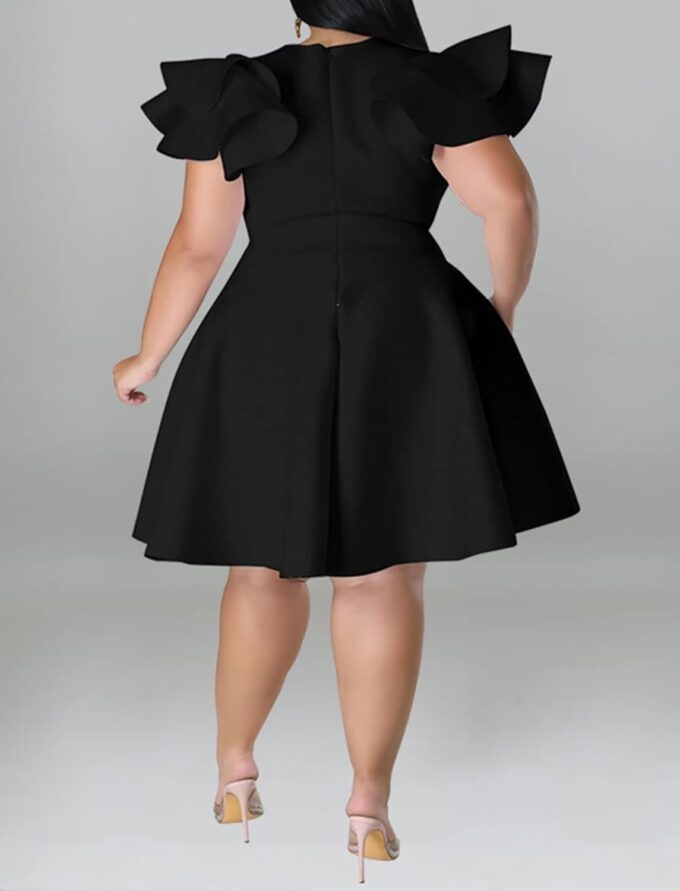 Women's Plus Size Cape Flutter Sleeve Stretchy A Line Swing Flared Skater Cocktail Party Dress with Pockets – Bild 4