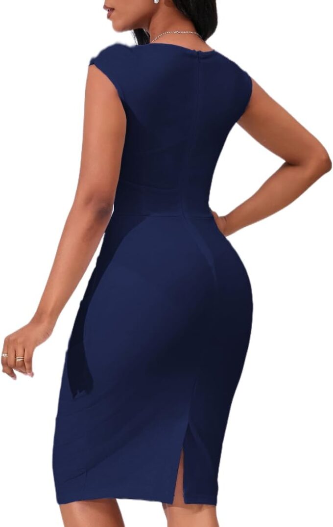 Damen-Sommerkleid, sexy, V-Ausschnitt, ärmellos, figurbetont, Midi-Kleid, gerüscht, Cocktail-Party, Bleistiftkleider, Arbeitskleid, 2025 – Bild 3