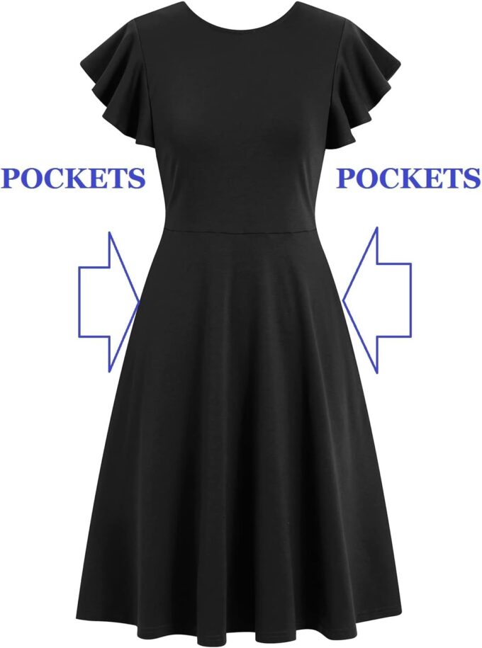 HELYO Women's Semi-Formal Ruffle Sleeves V-Back Work Fit and Flare Cocktail Knee Length Dress with Pockets 842 – Bild 6