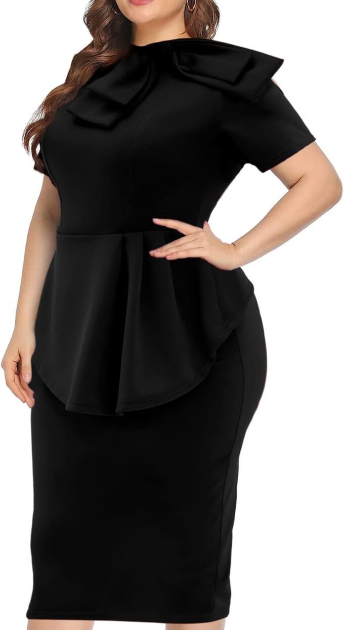 WanMem Maxikleid in Übergröße für Damen, lässig, sexy, V-Ausschnitt, 3/4-Ärmel, fließendes Partykleid – Bild 2