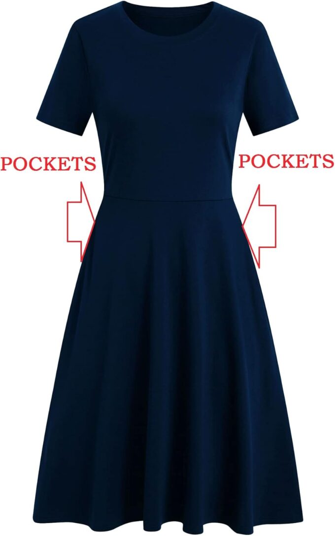 Damen Elegant Vintage Sommer Casual Blumendruck Arbeit Party Swing A-Linie Kleid mit Taschen H162 – Bild 5