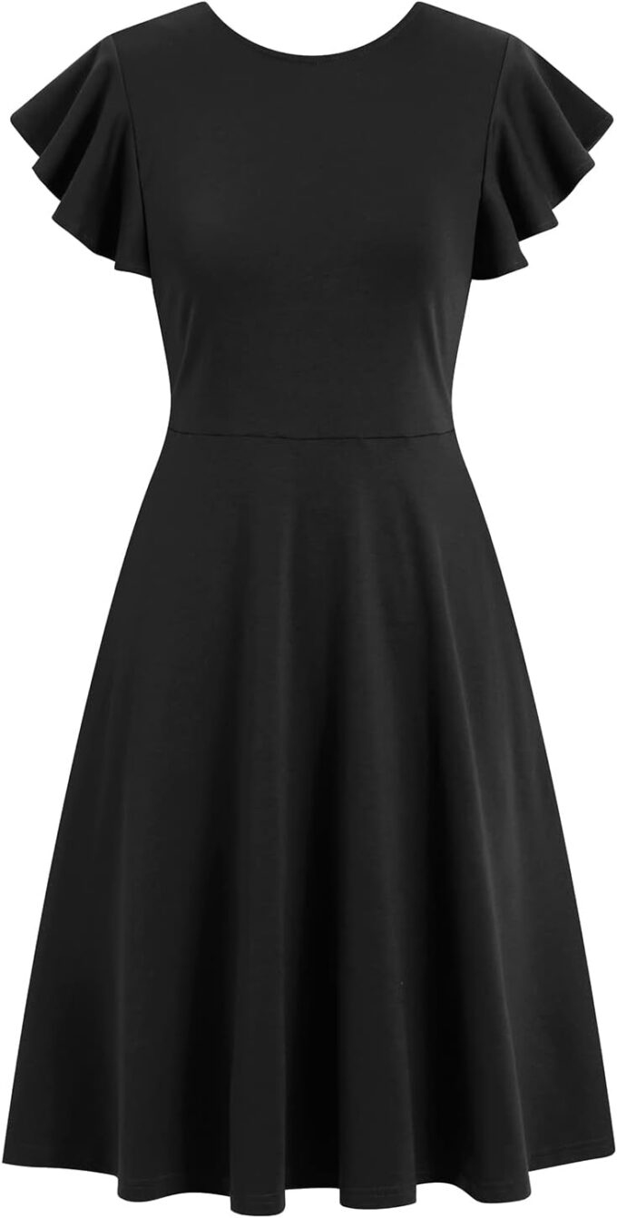 HELYO Women's Semi-Formal Ruffle Sleeves V-Back Work Fit and Flare Cocktail Knee Length Dress with Pockets 842 – Bild 4