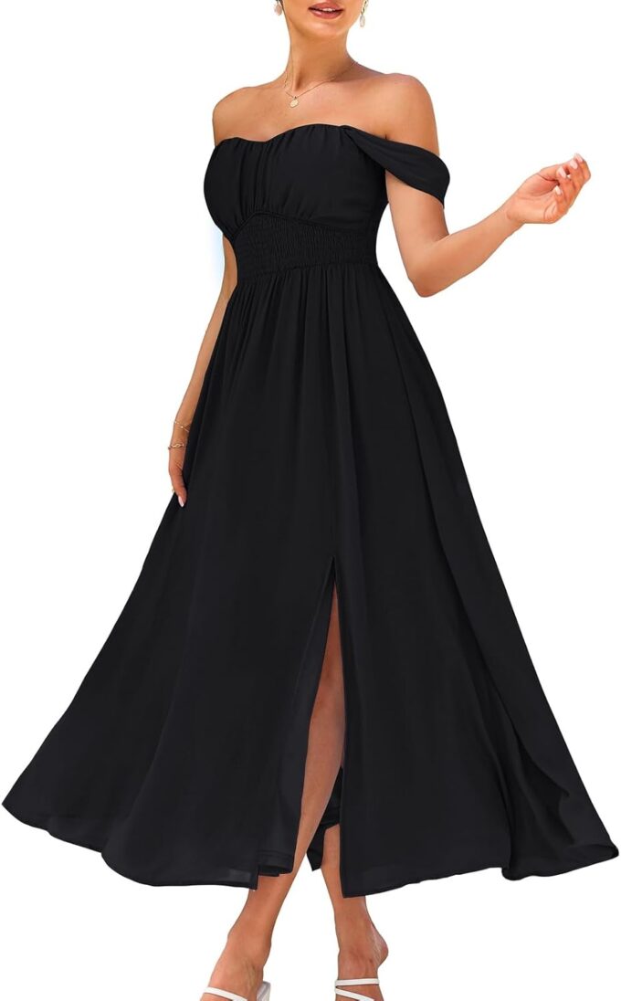 GRACE KARIN 2025 Women's Summer Floral Print Flowy A Line Maxi Dresses Sleeveless Smocked Off Shoulder Dress